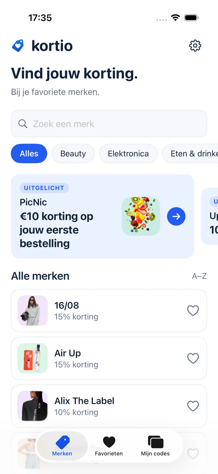 Voorproefje van Kortio: zoek een merk en bekijk de kortingscodes
